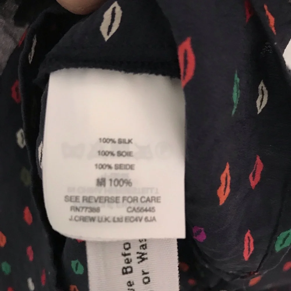 J. Crew Ruffle-neck Silk Top Lips Print
